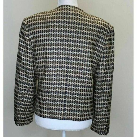 Evan Picone vtg union made wool button front blazer ivory brown suit Sz 10 - Picture 3 of 11